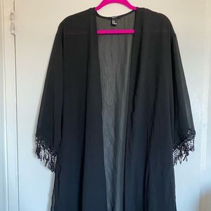 H&M black see through kimono with lace details.